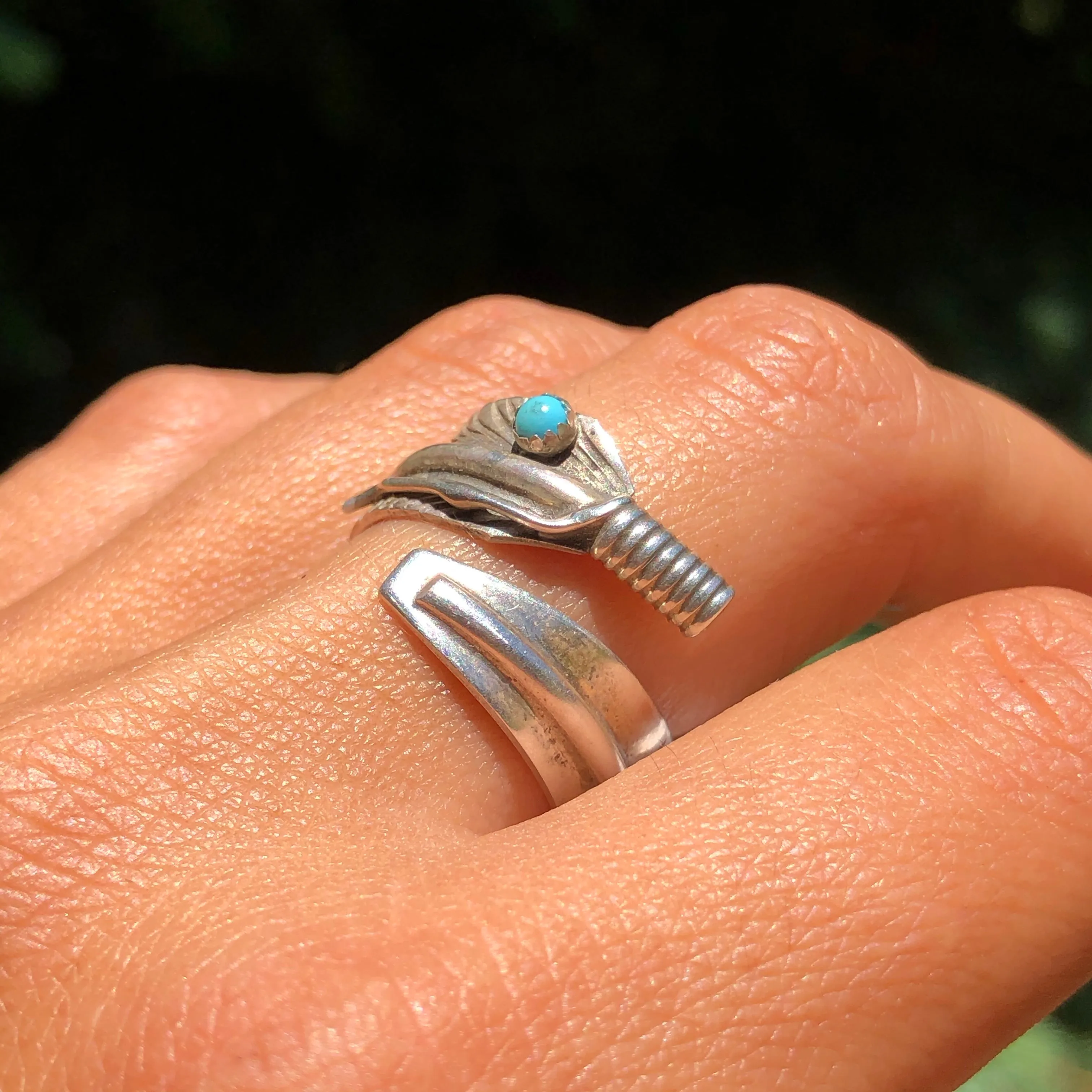 Dainty Turquoise Feather Ring