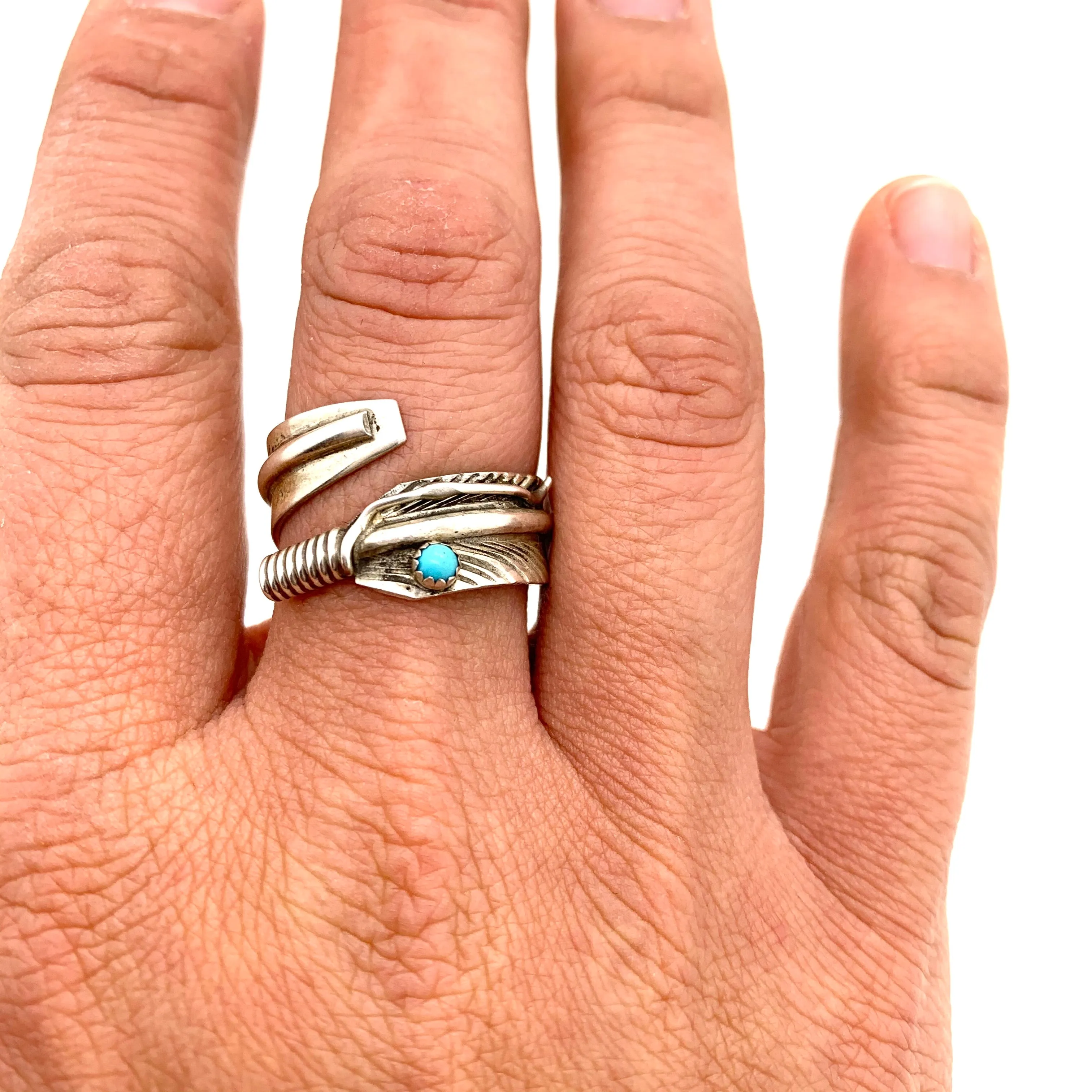 Dainty Turquoise Feather Ring
