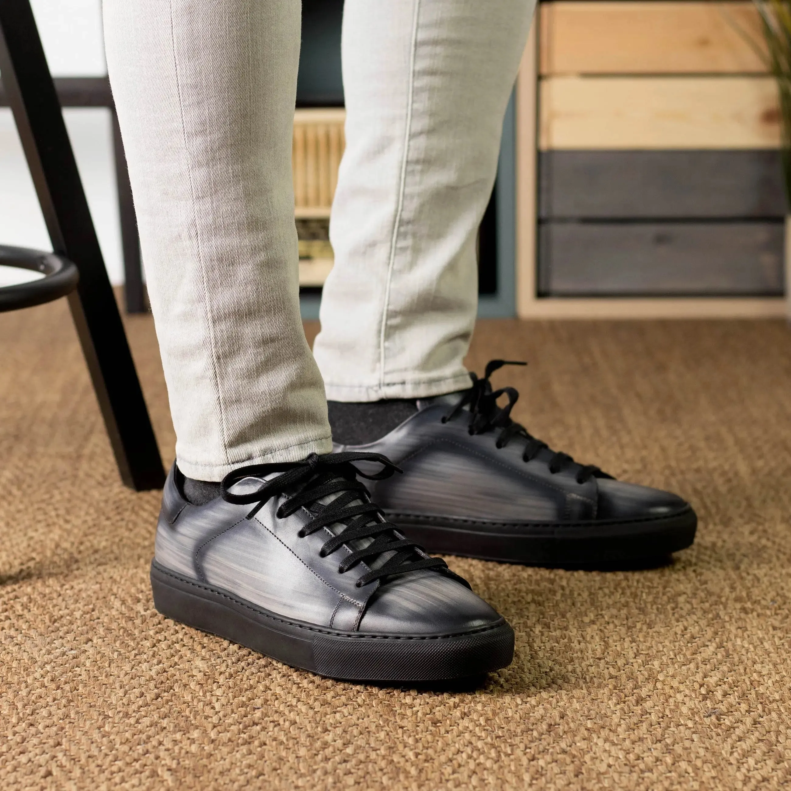 DapperFam Rivale in Grey Men's Hand-Painted Patina Trainer