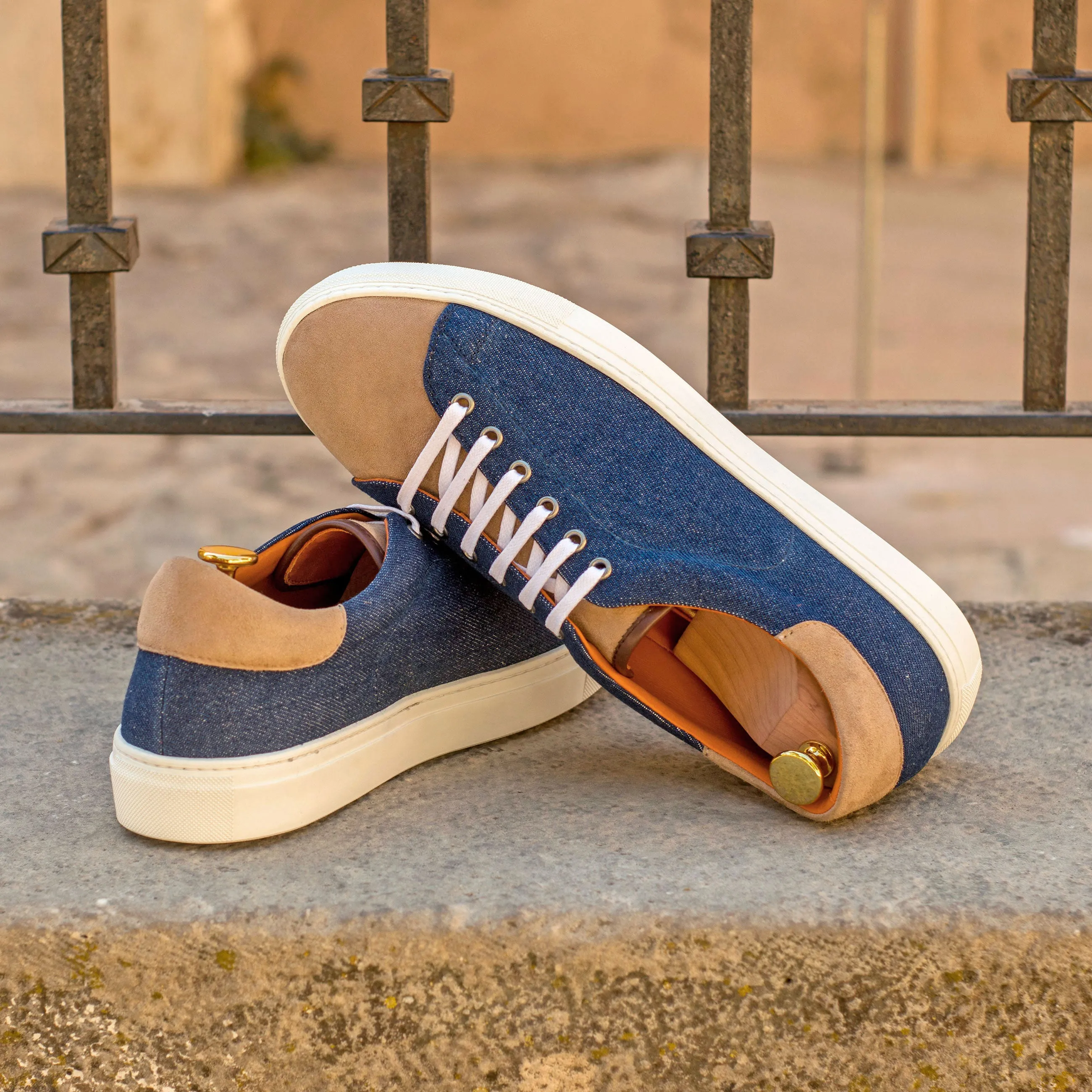 DapperFam Rivale in Jeans / Camel Men's Sartorial & Italian Suede Trainer