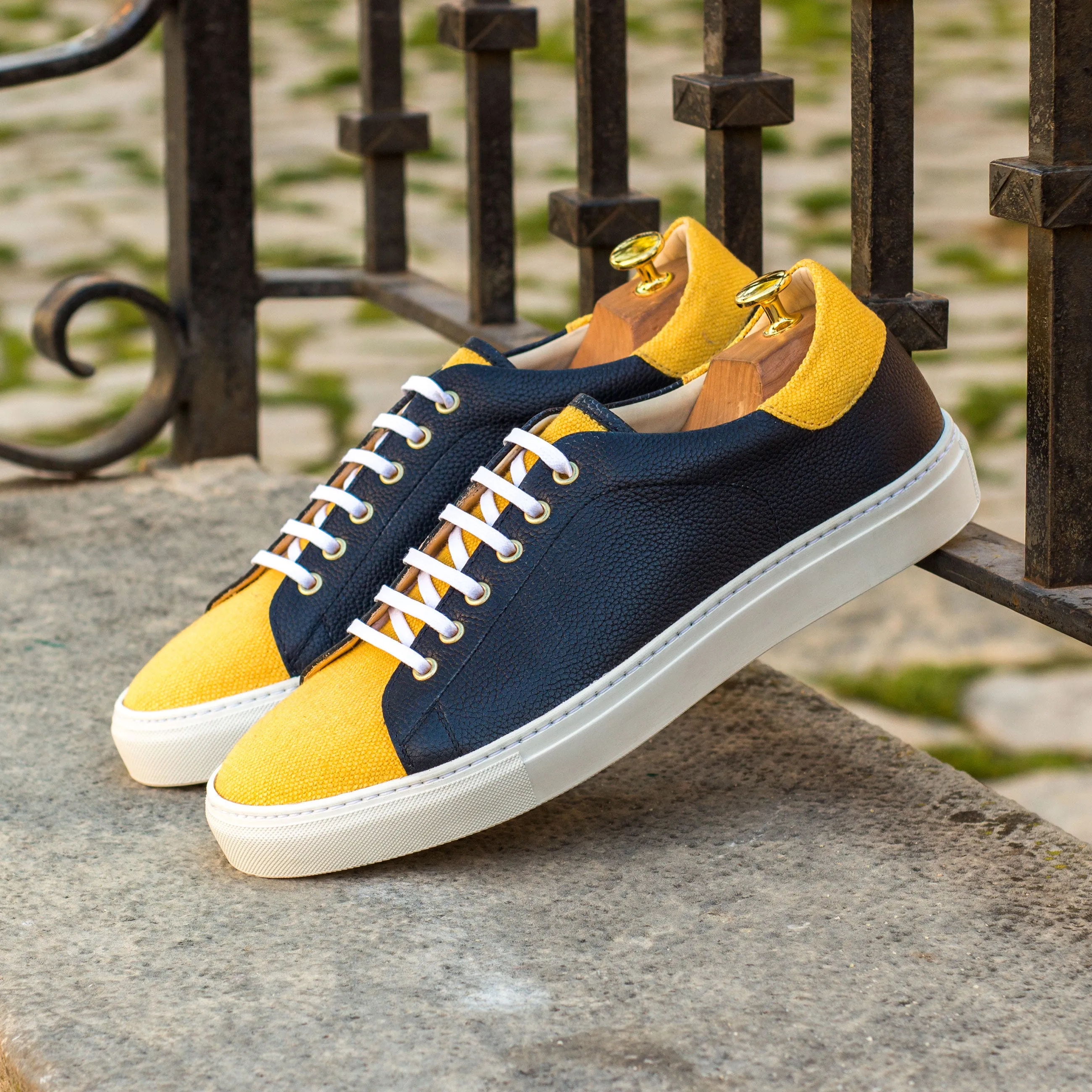 DapperFam Rivale in Mustard Men's Linen Trainer