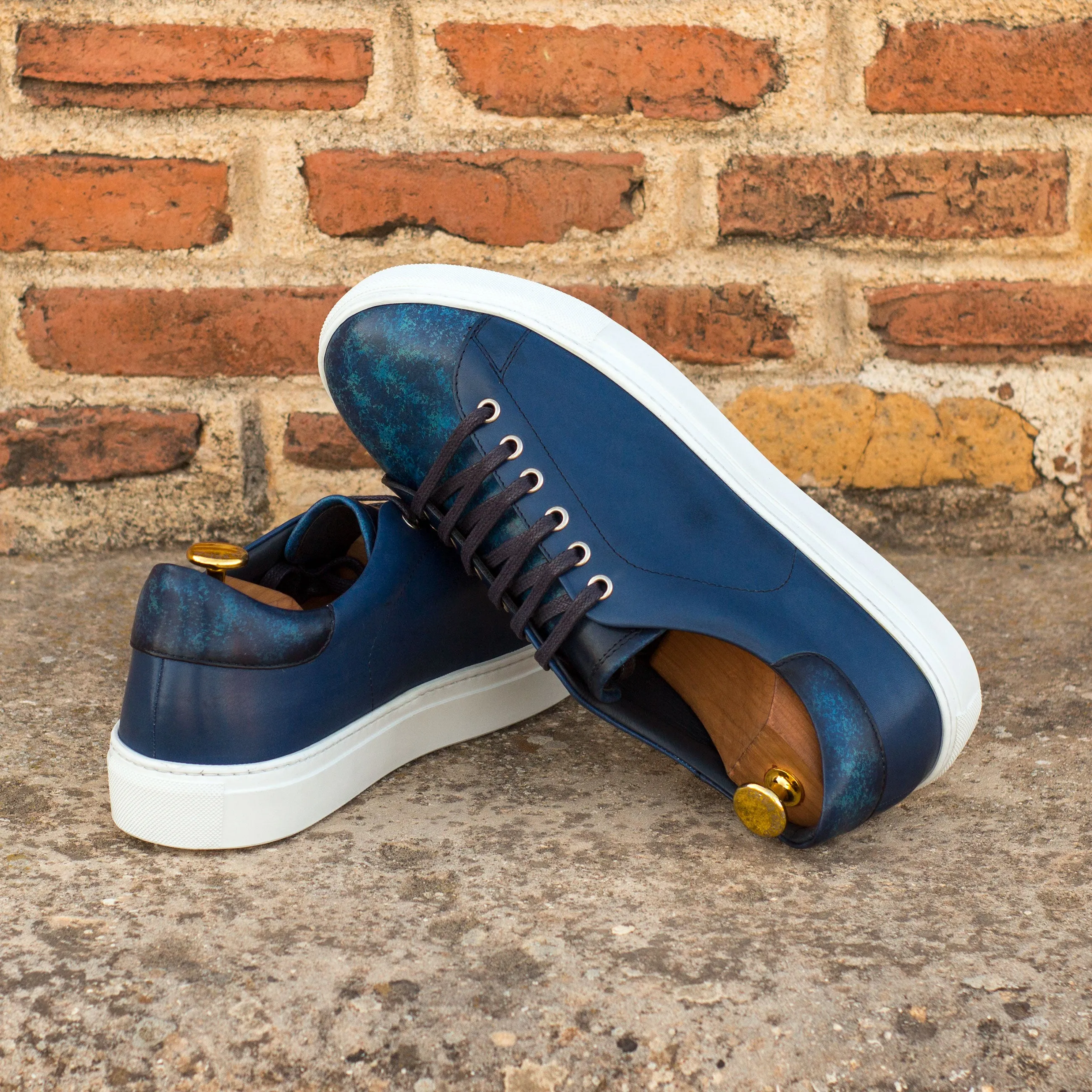 DapperFam Rivale in Navy / Navy Camo Men's Italian Leather Trainer