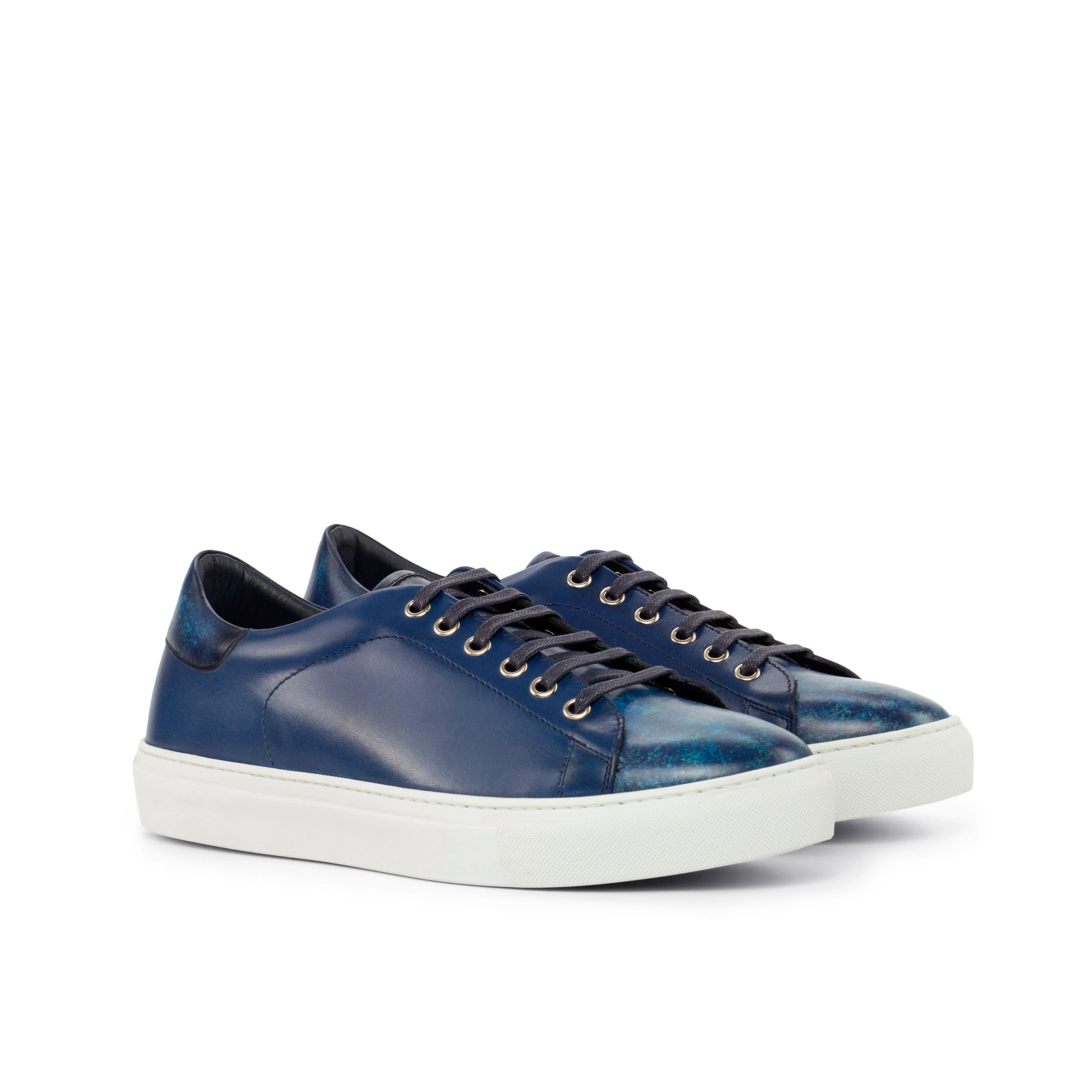DapperFam Rivale in Navy / Navy Camo Men's Italian Leather Trainer
