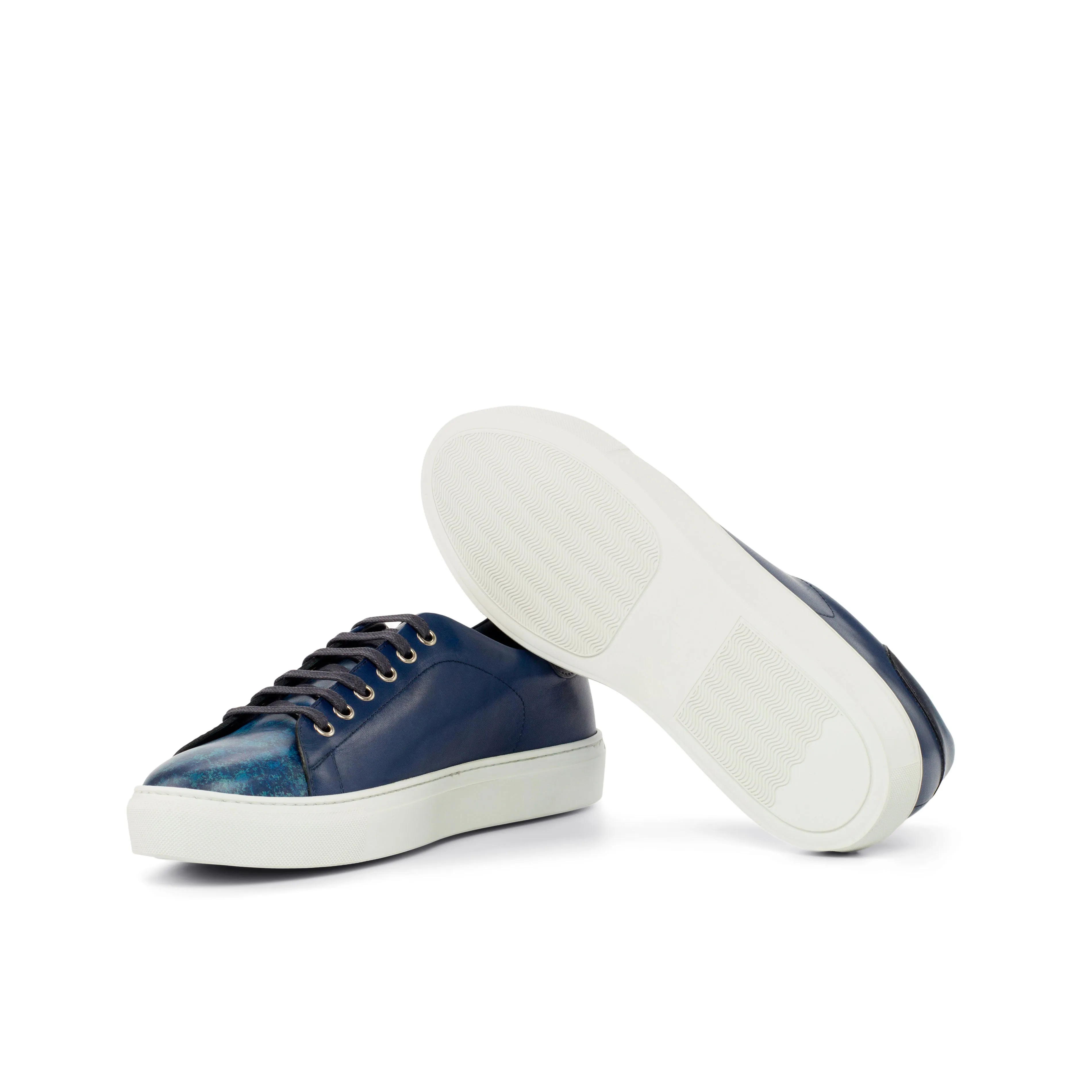 DapperFam Rivale in Navy / Navy Camo Men's Italian Leather Trainer