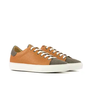 DapperFam Rivale in Orange / Grey Men's Linen Trainer