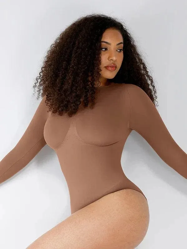 Deep Back Long Sleeve Tummy Control Shapewear Bodysuit