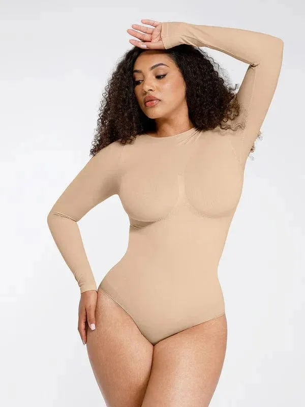 Deep Back Long Sleeve Tummy Control Shapewear Bodysuit