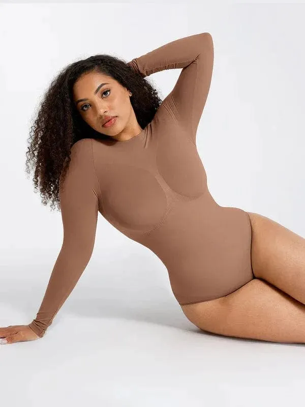 Deep Back Long Sleeve Tummy Control Shapewear Bodysuit