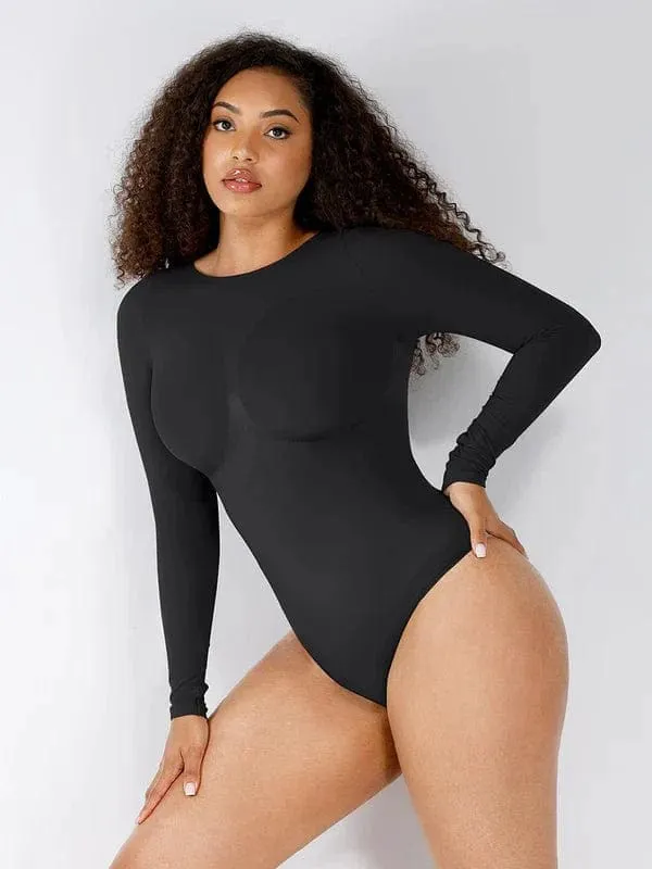 Deep Back Long Sleeve Tummy Control Shapewear Bodysuit