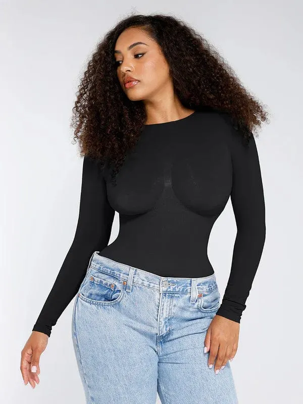 Deep Back Long Sleeve Tummy Control Shapewear Bodysuit