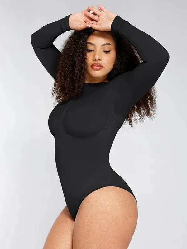 Deep Back Long Sleeve Tummy Control Shapewear Bodysuit