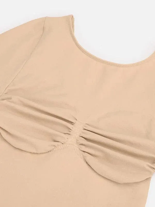 Deep Back Long Sleeve Tummy Control Shapewear Bodysuit