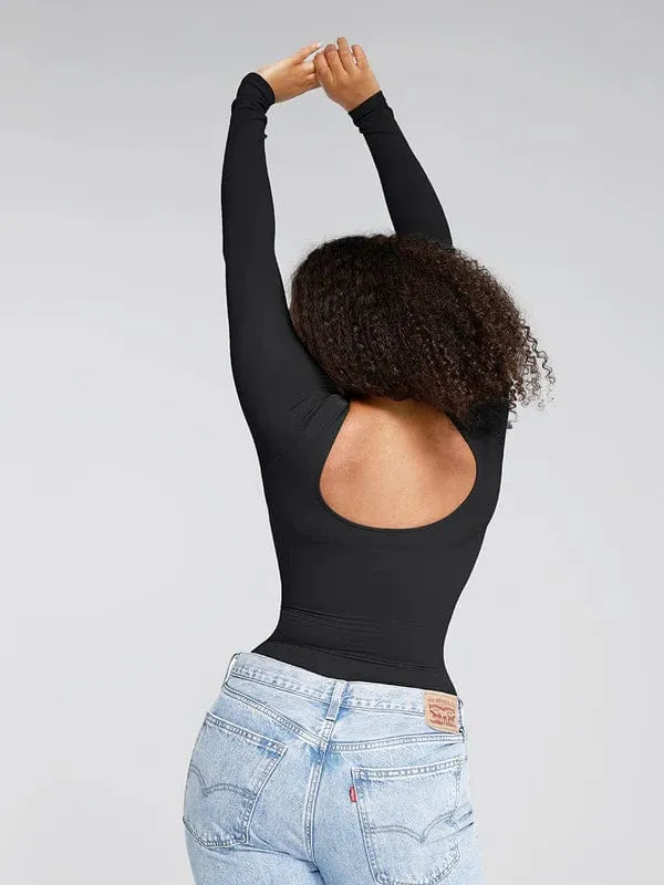 Deep Back Long Sleeve Tummy Control Shapewear Bodysuit
