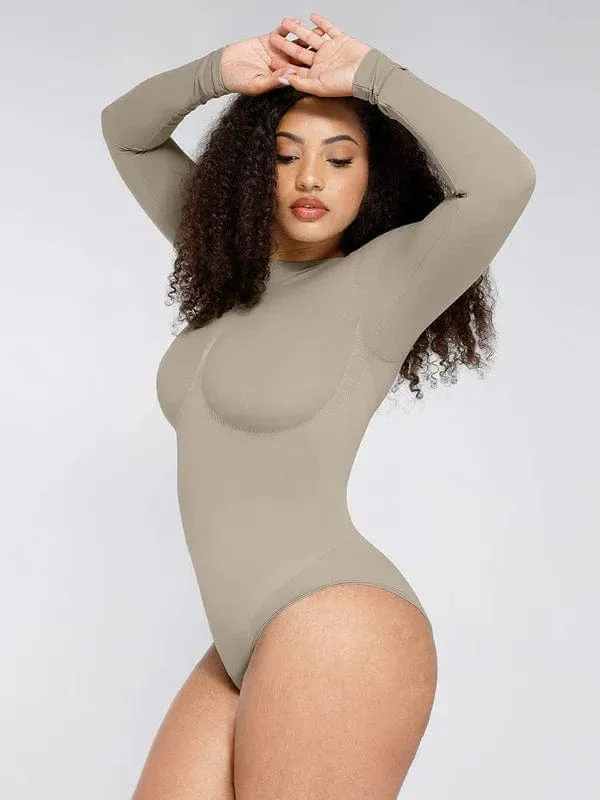 Deep Back Long Sleeve Tummy Control Shapewear Bodysuit