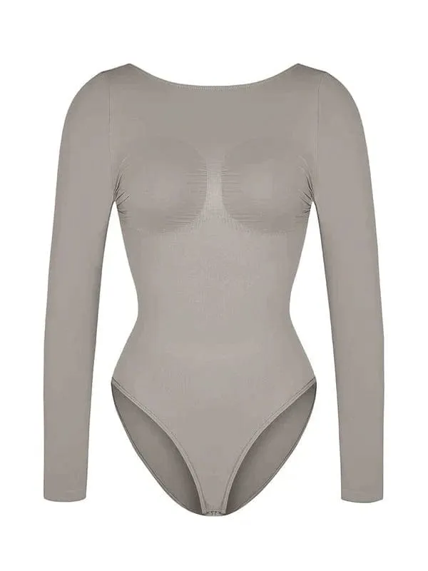 Deep Back Long Sleeve Tummy Control Shapewear Bodysuit