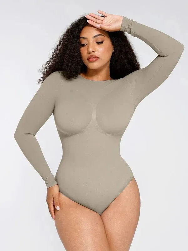 Deep Back Long Sleeve Tummy Control Shapewear Bodysuit