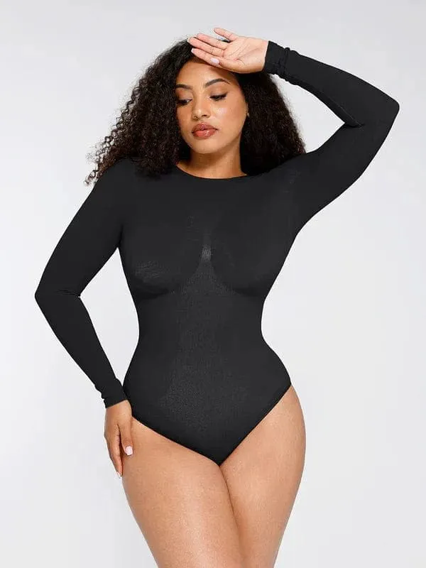 Deep Back Long Sleeve Tummy Control Shapewear Bodysuit
