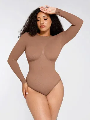 Deep Back Long Sleeve Tummy Control Shapewear Bodysuit