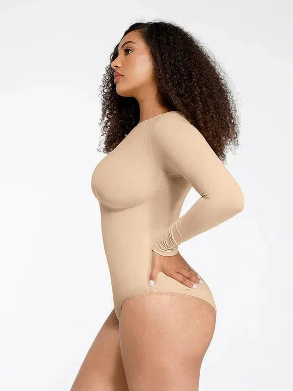 Deep Back Long Sleeve Tummy Control Shapewear Bodysuit