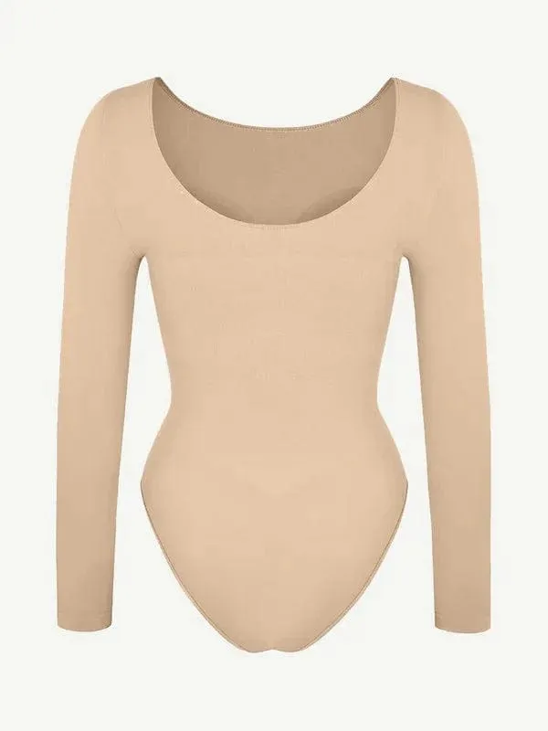 Deep Back Long Sleeve Tummy Control Shapewear Bodysuit