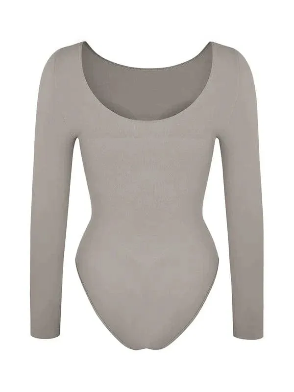 Deep Back Long Sleeve Tummy Control Shapewear Bodysuit