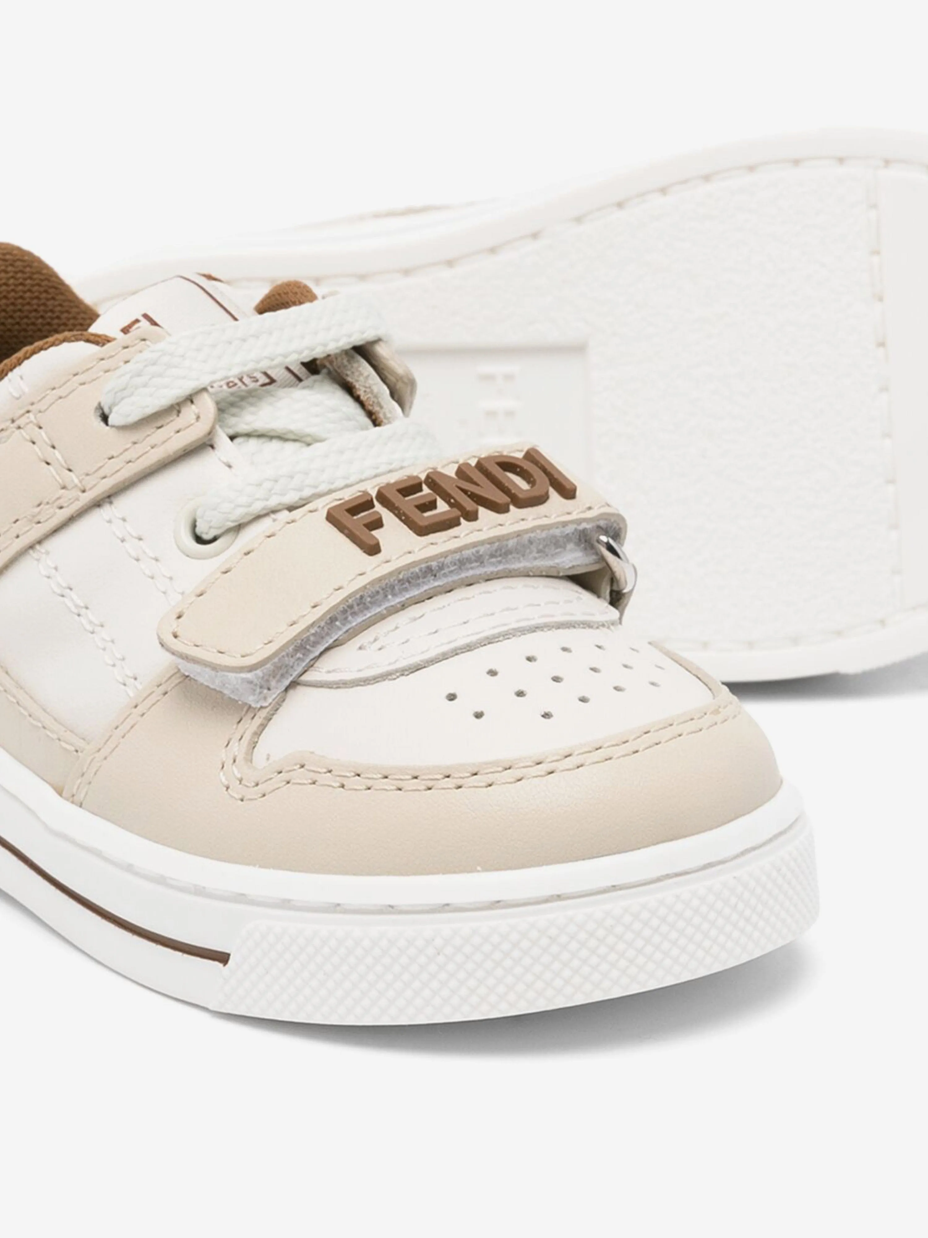 Fendi Kids Leather Logo Trainers in Beige