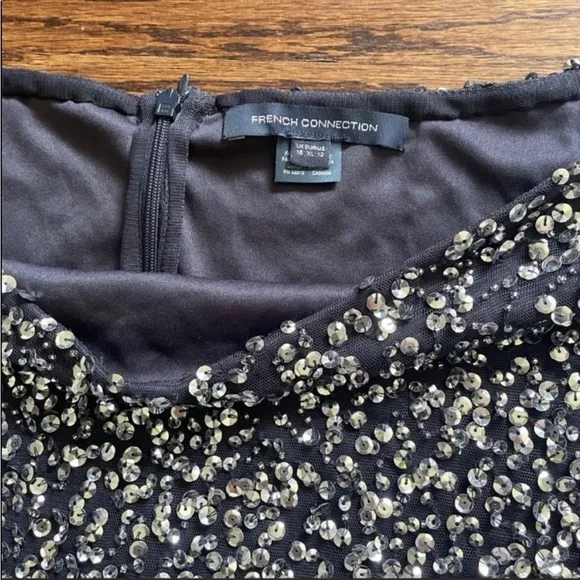 French Connection Eero Sequin Mini Skirt in Navy Silver Combo NWT