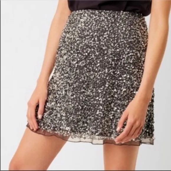 French Connection Eero Sequin Mini Skirt in Navy Silver Combo NWT