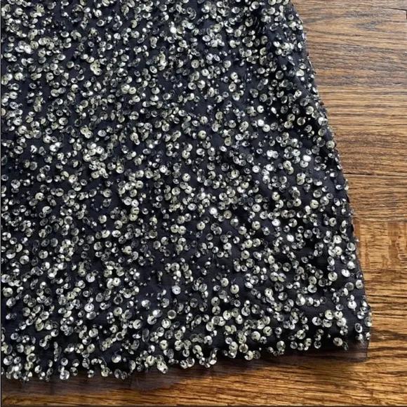 French Connection Eero Sequin Mini Skirt in Navy Silver Combo NWT