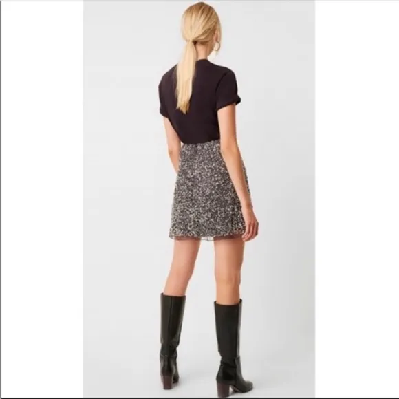 French Connection Eero Sequin Mini Skirt in Navy Silver Combo NWT