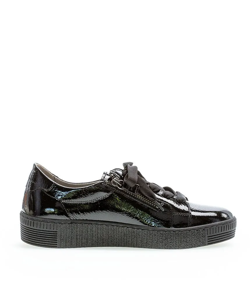 Gabor Low Top Double Zip Black Patent Sneaker