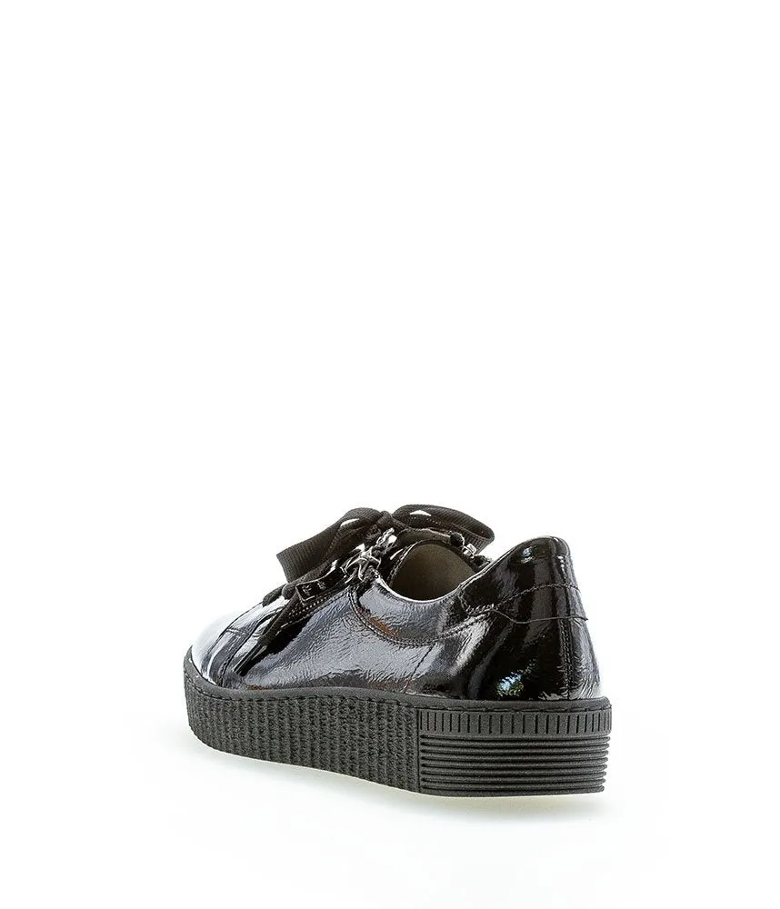 Gabor Low Top Double Zip Black Patent Sneaker