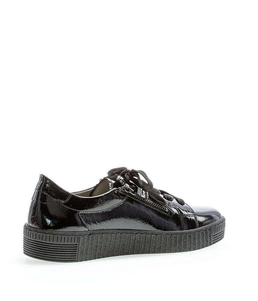 Gabor Low Top Double Zip Black Patent Sneaker