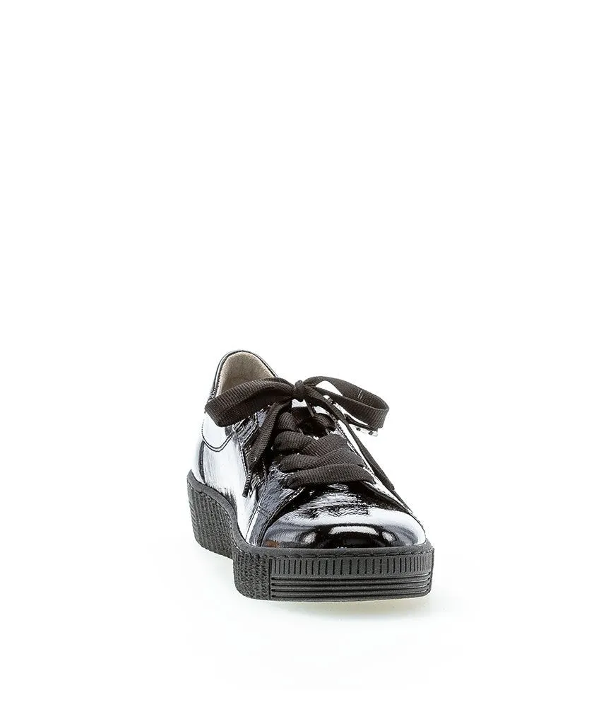 Gabor Low Top Double Zip Black Patent Sneaker
