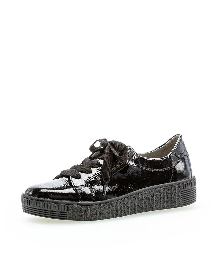 Gabor Low Top Double Zip Black Patent Sneaker