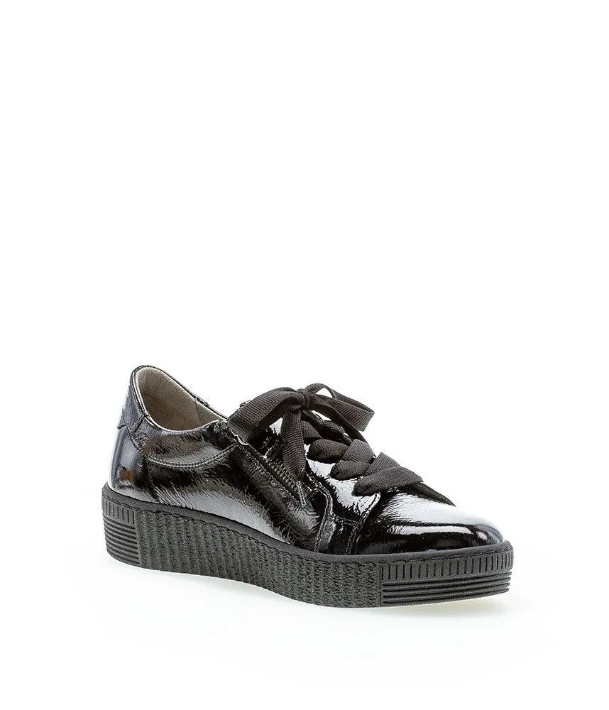 Gabor Low Top Double Zip Black Patent Sneaker