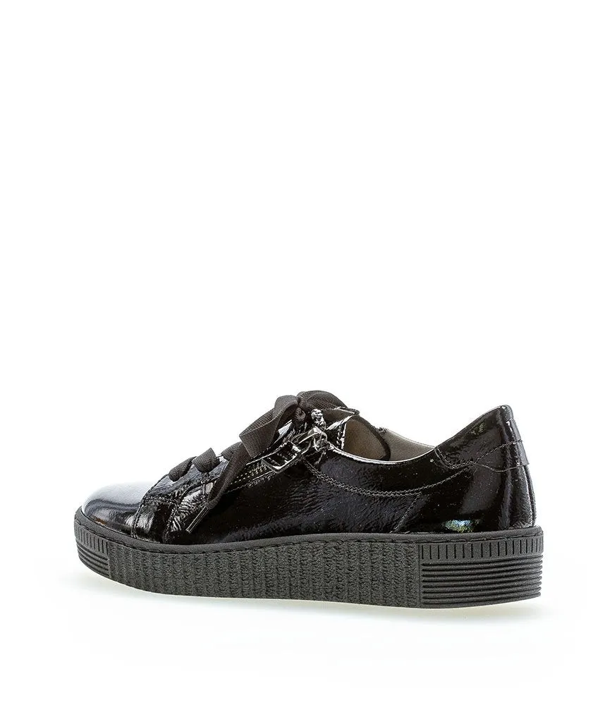 Gabor Low Top Double Zip Black Patent Sneaker
