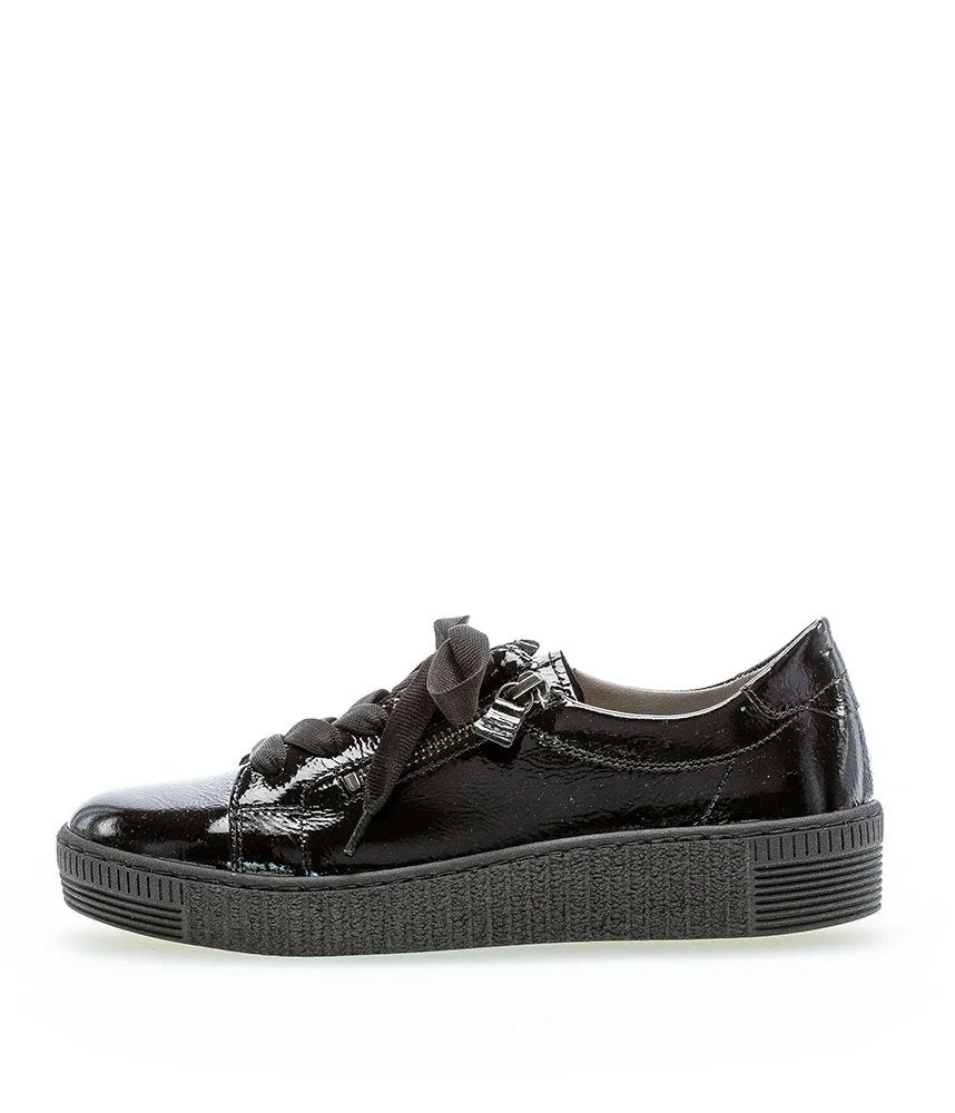 Gabor Low Top Double Zip Black Patent Sneaker
