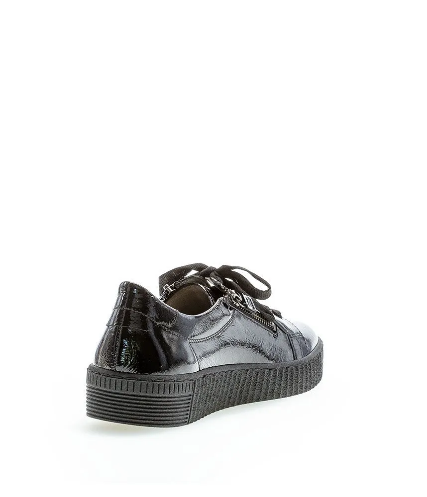 Gabor Low Top Double Zip Black Patent Sneaker