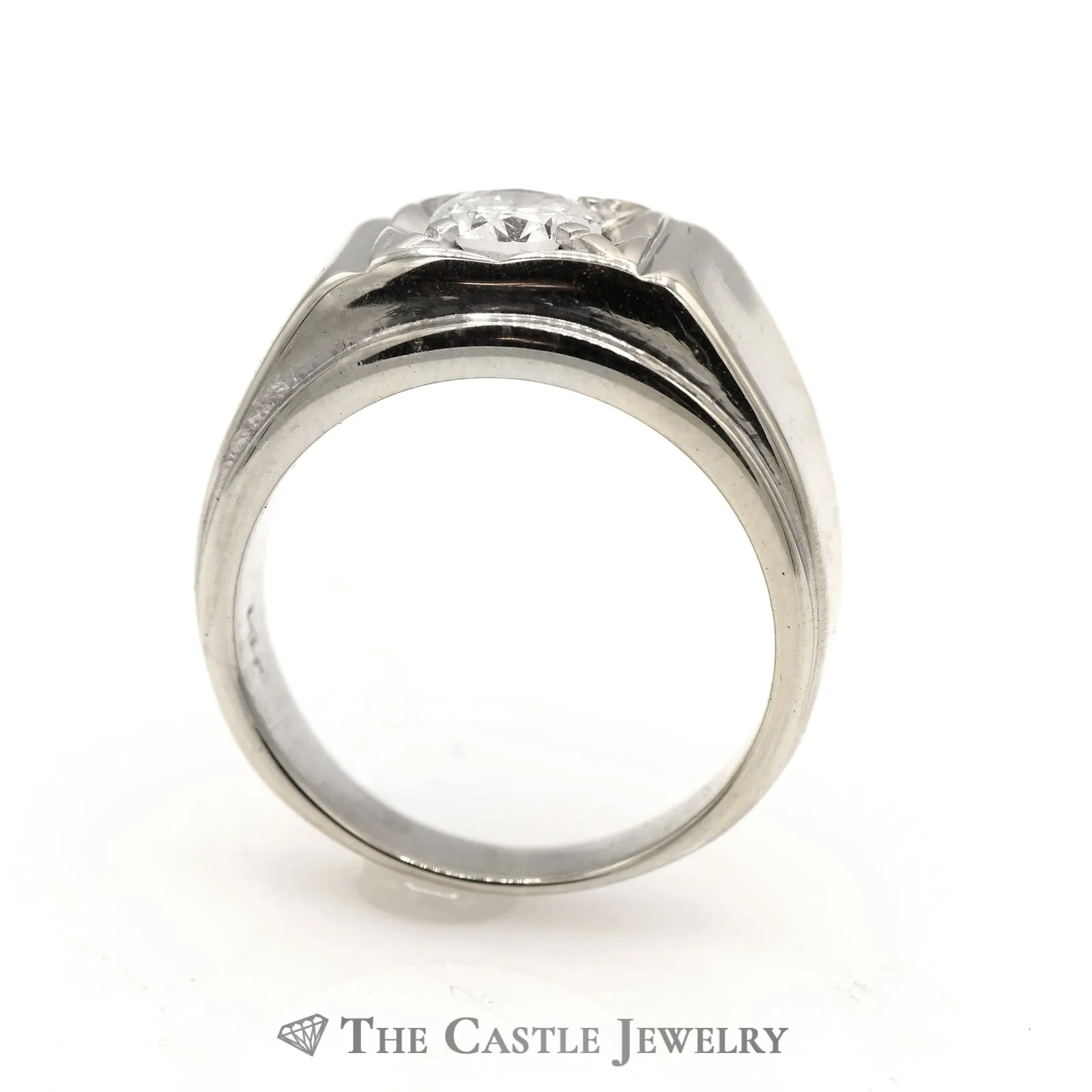 Gent's .75 Carat Solitaire Round Brilliant Cut Diamond Ring In 14KT White Gold