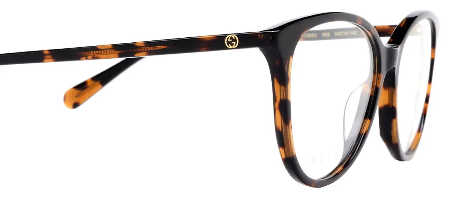 Gucci GUCCI LOGO GG 1359O 002 Cat-Eye Plastic Havana Eyeglasses with Logo Stamped Demo Lenses