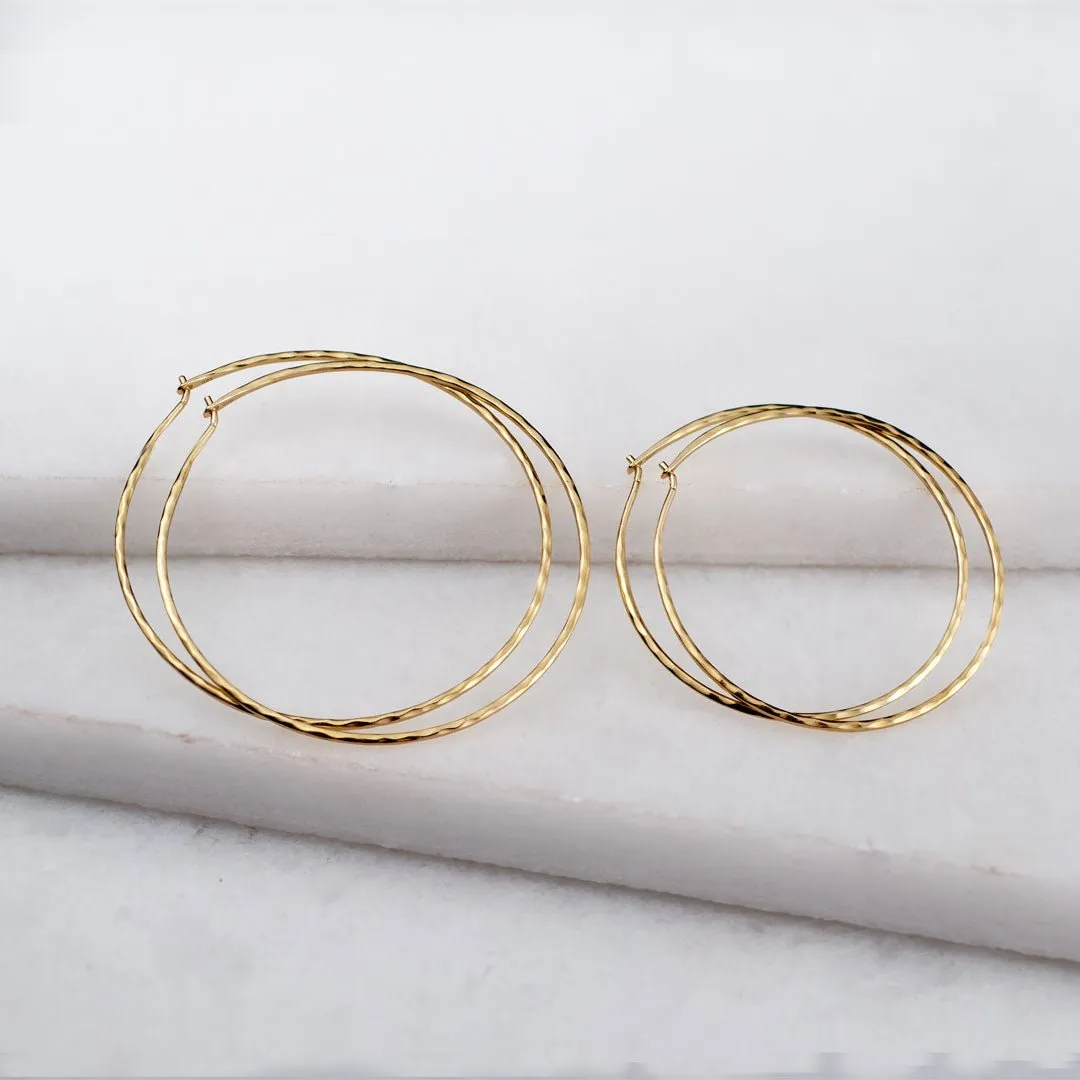 Hammered Hoops - Infinity Clasp Round Shape 14K Gold on Sterling Silver Earring