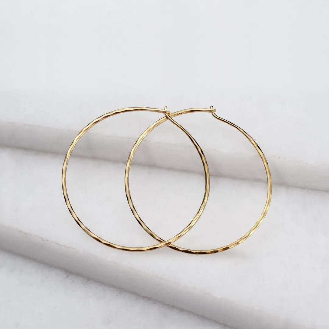 Hammered Hoops - Infinity Clasp Round Shape 14K Gold on Sterling Silver Earring
