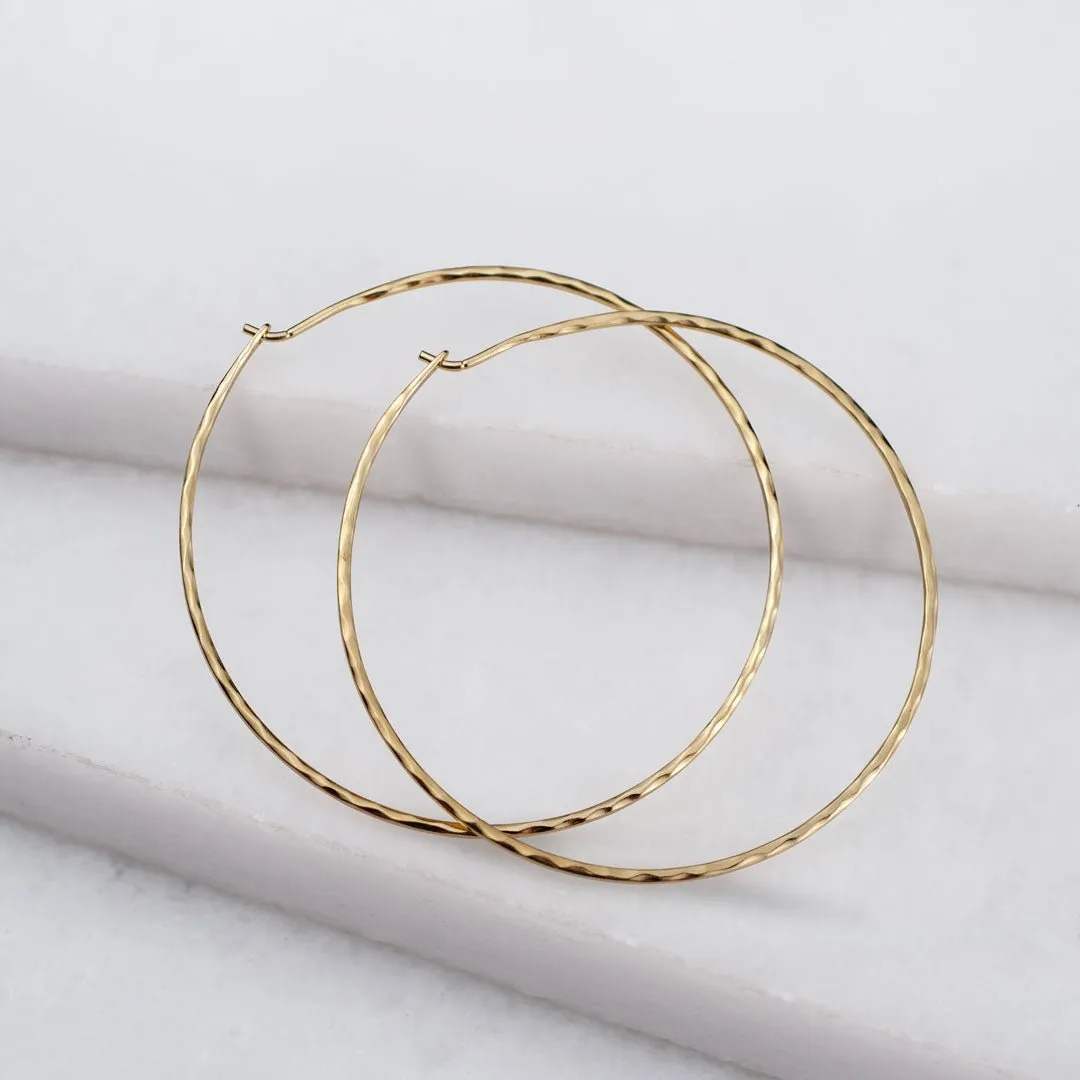 Hammered Hoops - Infinity Clasp Round Shape 14K Gold on Sterling Silver Earring
