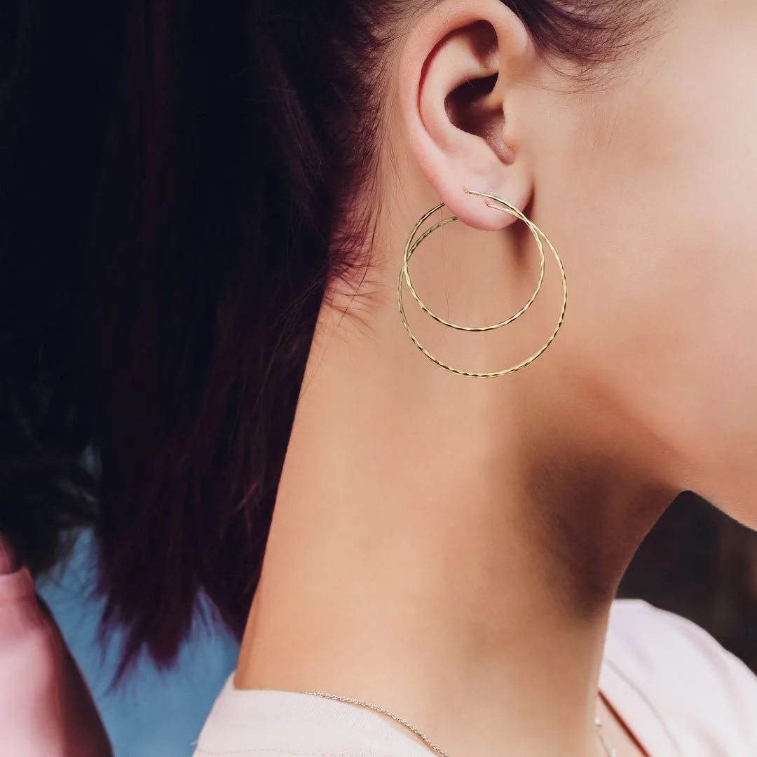 Hammered Hoops - Infinity Clasp Round Shape 14K Gold on Sterling Silver Earring