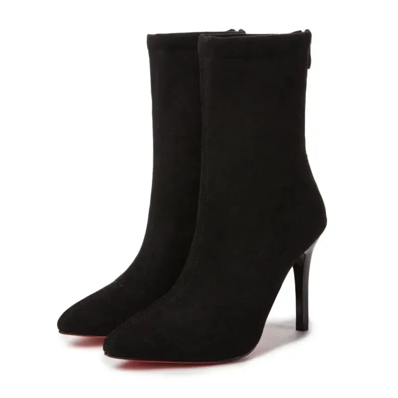 High Heels Boots Winter Thin Short Elastic Boot Luxury Stiletto Pointed Tight Boots