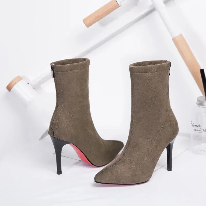 High Heels Boots Winter Thin Short Elastic Boot Luxury Stiletto Pointed Tight Boots