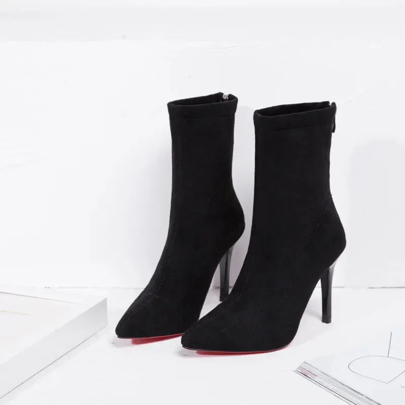 High Heels Boots Winter Thin Short Elastic Boot Luxury Stiletto Pointed Tight Boots