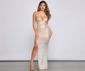 Katharina Formal High Charming Slit Sequin Dress