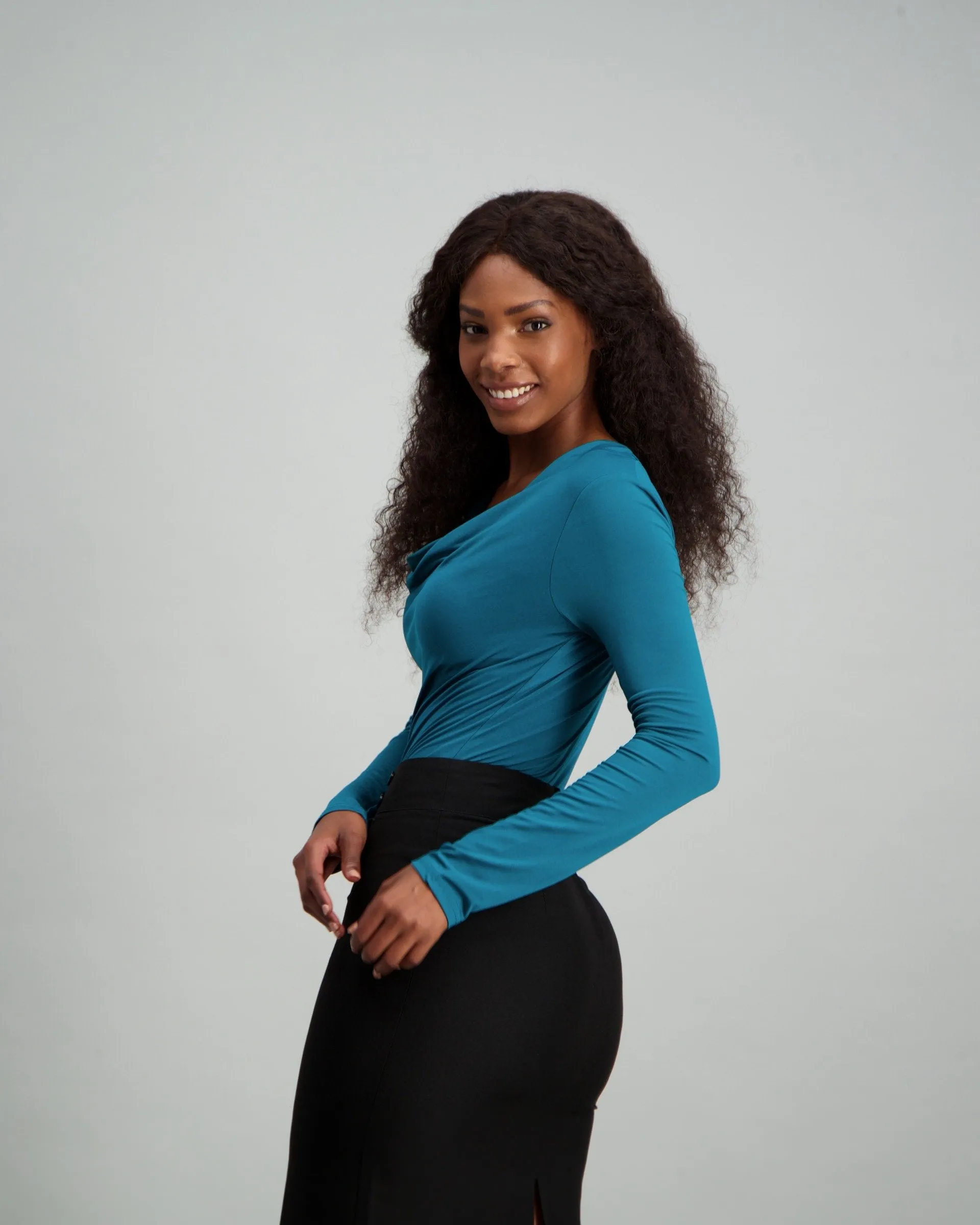 Ladies Cowl Neck Bodysuit - Teal